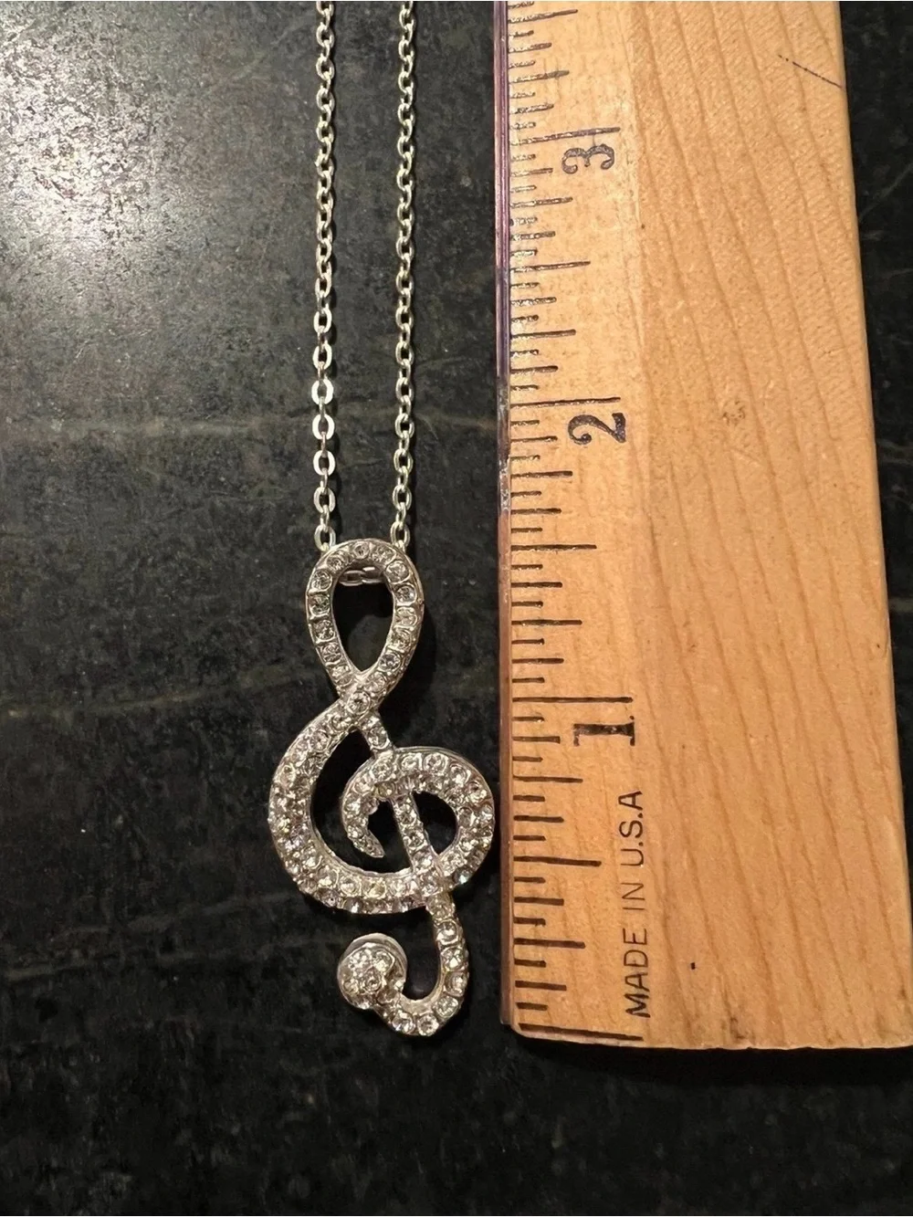 Rhinestone Treble Clef Pendant Necklace - Gold